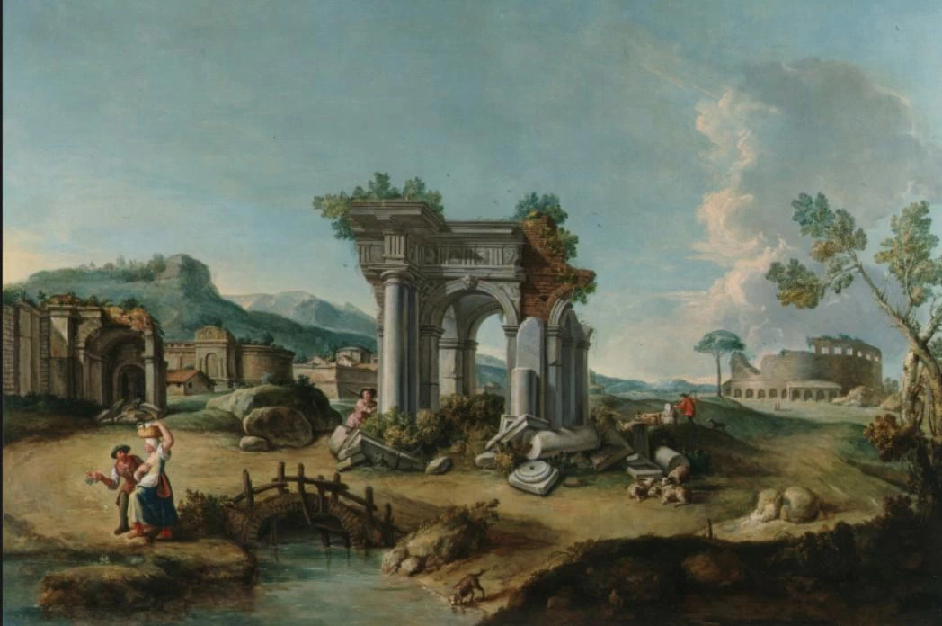 Paesaggio con rovine romane